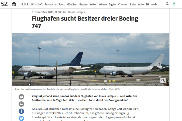 ”このボーイング747型機、誰のもの？”　クアラルンプール国際空港の3機、持ち主が放置