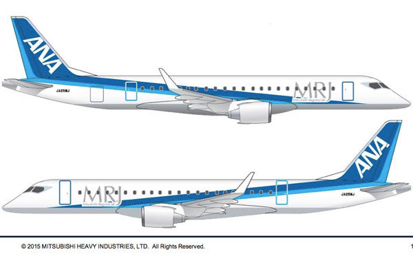 ANA MRJ モデル航空機 約15cm スタンド付き 三菱航空機、国産旅客機「MRJ」の試験飛行機5号機をANA塗装に
