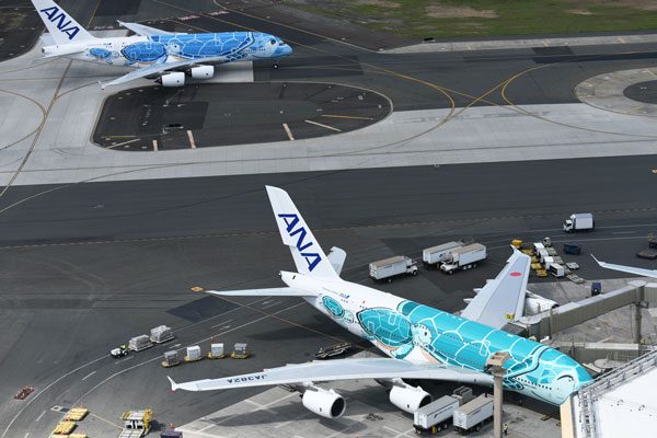 ANA（エアバスA380型機、ダニエル・K・イノウエ国際空港）