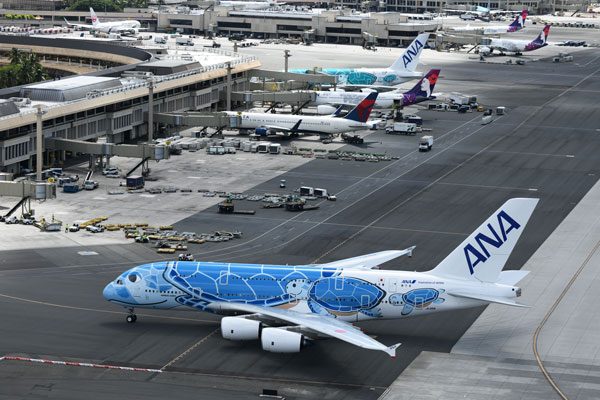 ANA（エアバスA380型機、ダニエル・K・イノウエ国際空港）