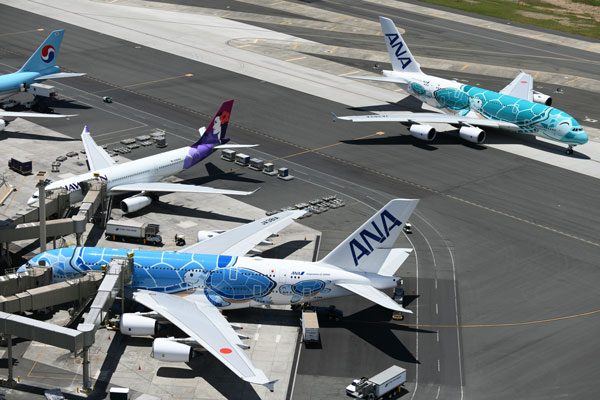 ANA（エアバスA380型機、ダニエル・K・イノウエ国際空港）