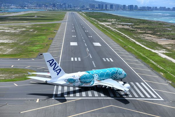 ANA（エアバスA380型機、ダニエル・K・イノウエ国際空港）