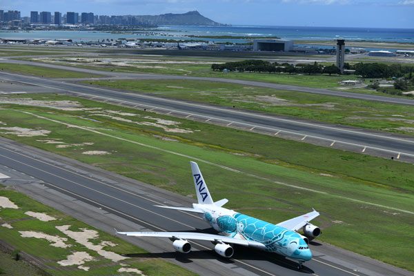 ANA（エアバスA380型機、ダニエル・K・イノウエ国際空港）