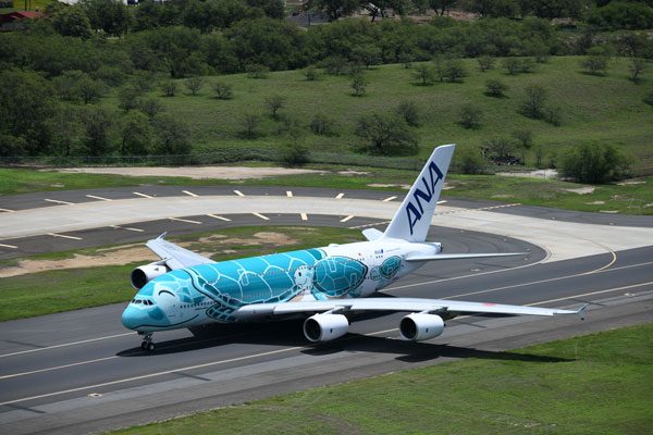 ANA（エアバスA380型機、ダニエル・K・イノウエ国際空港）