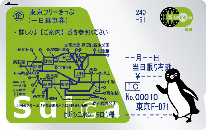 東京フリーきっぷ　Suica