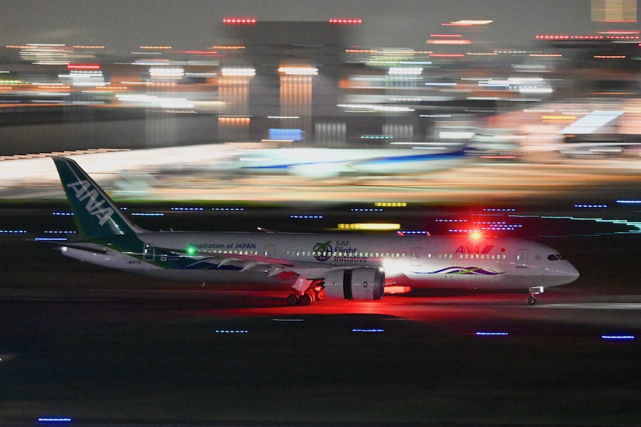 緑色のANA機が4年ぶり復活 「水と緑」モチーフの787特別塗装機、羽田に 緑色のANA機が4年ぶり復活 「水と緑」モチーフの787特別塗装機、羽田に