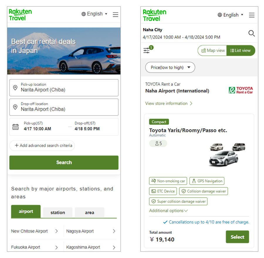 Rakuten Travel Now Supports Car Rental Reservations in Three Languages