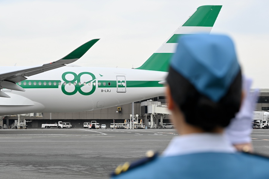 Cathay Pacific 80th anniversary special livery A350-900 taking off from Narita