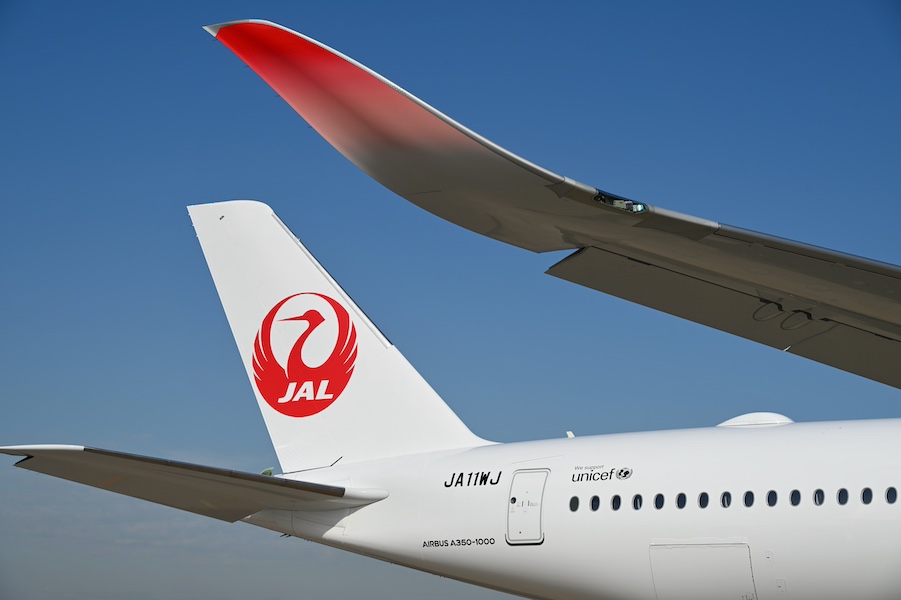 JAL Airbus A350-1000 with Tokyo Haneda facilities in the background