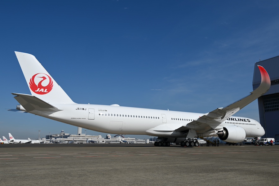 JAL Airbus A350-1000 JA11WJ parked at Spot 214