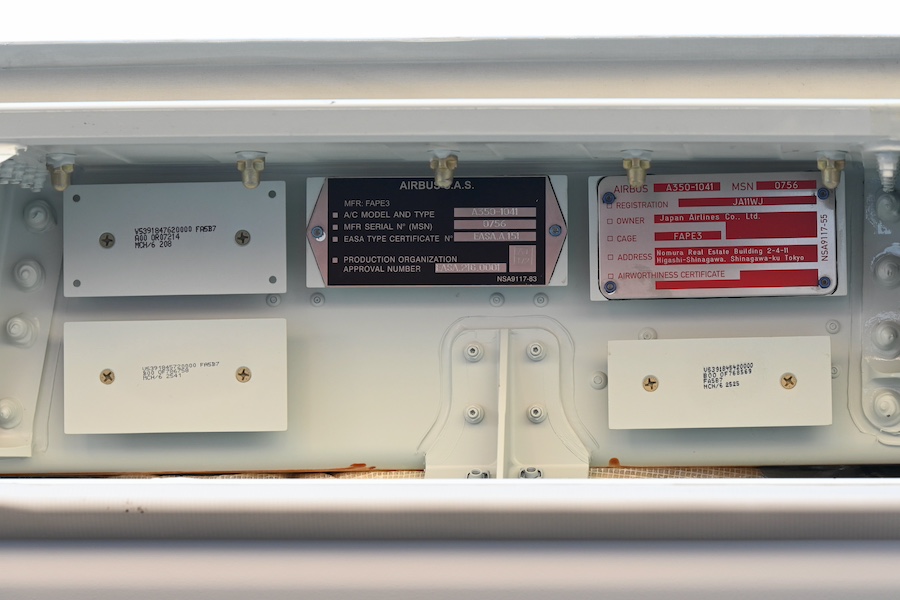 Head-on view of JAL Airbus A350-1000 on the tarmac