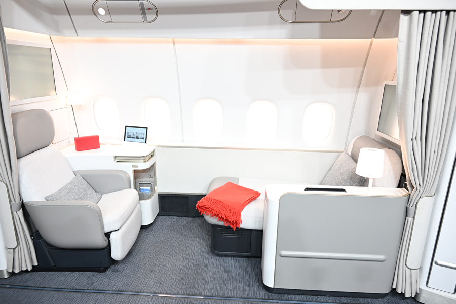 Interior view of the new La Première seat and lounge chair