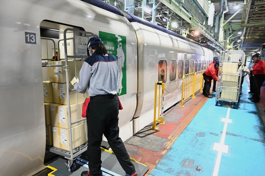Cargo secured inside the modified E3 series Shinkansen car