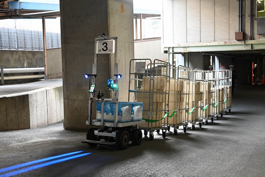 Automated Guided Vehicles transporting cargo at the Tokyo Shinkansen Rolling Stock Center
