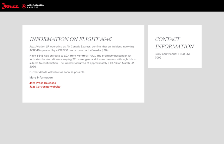 Air Canada Flight AC8646 Involved in Landing Accident at New York LaGuardia Airport