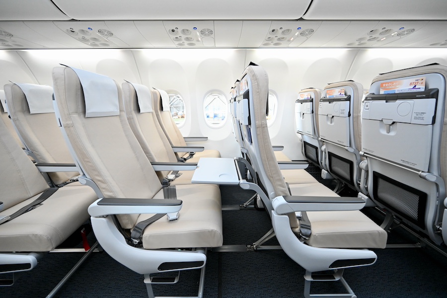 Skymark 737-8 cabin aisle view