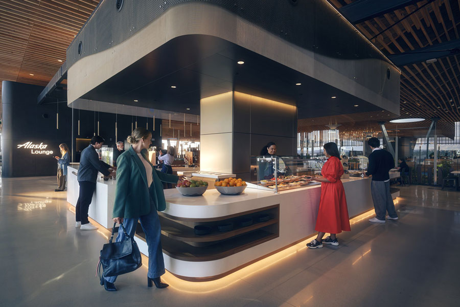 Interior of Alaska Airlines lounge at Portland International Airport