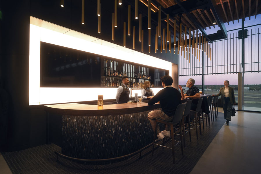 Seating area in the new Alaska Airlines Portland lounge