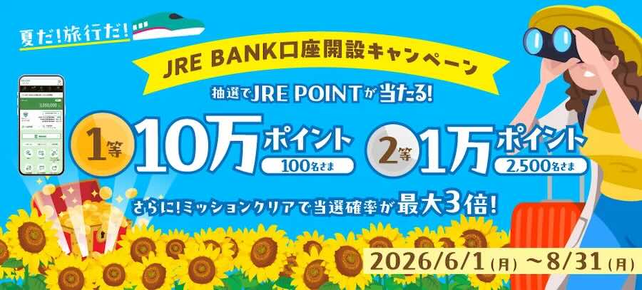 JR East’s JRE BANK Account Opening Campaign Offering Up to 100,000 JRE POINTs