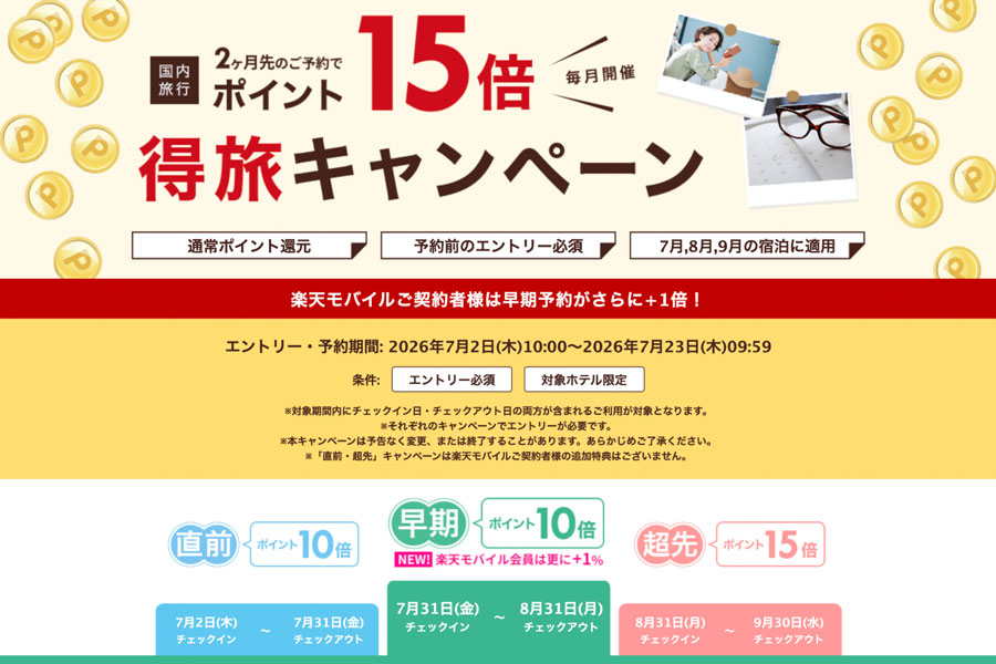 Rakuten Travel Offers Up to 15x Points on Domestic Stays in Japan